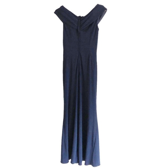 La Femme Off Shoulder Navy Blue Formal Gown - Picture 8 of 14
